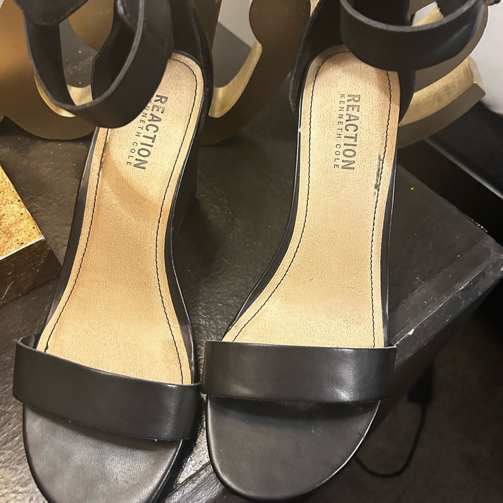Kenneth Cole Reaction Black Heels Ankle Strap Elegance